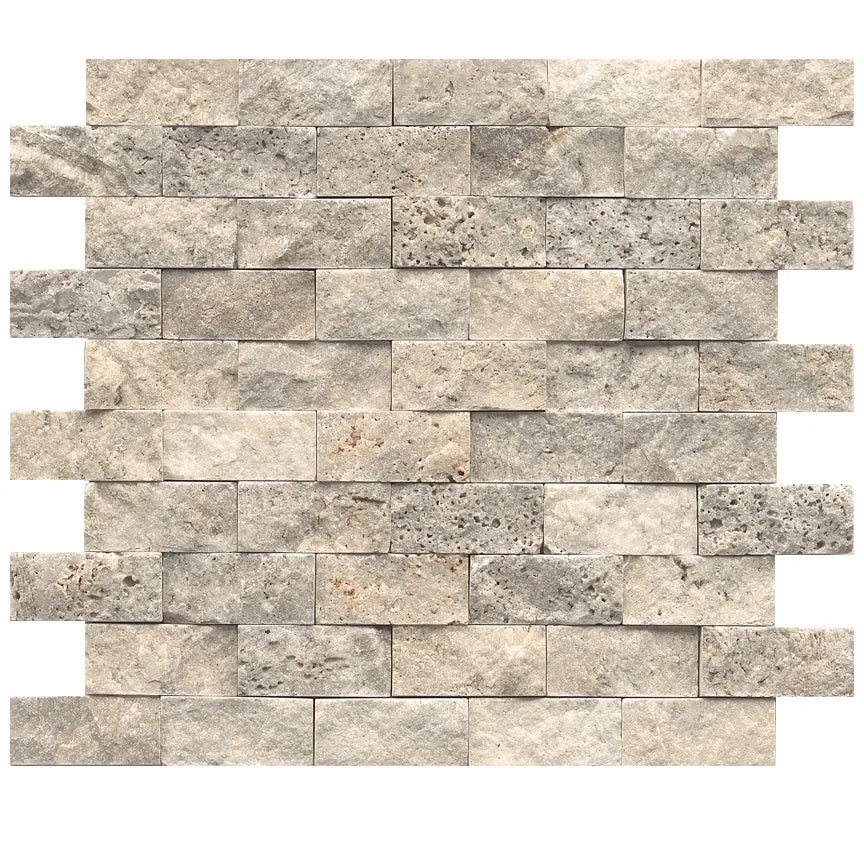 Aspire Stone Travertine 1 x 2 Split Face 12" x 12" Travertine Mosaic