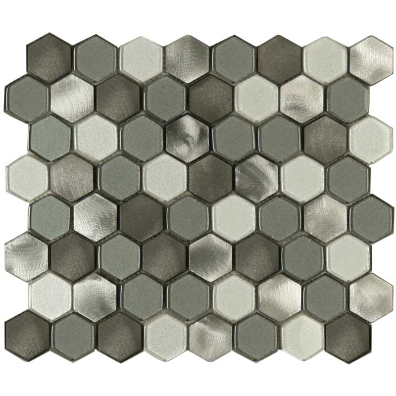 Maniscalco Victoria Metal Mini Hex 1.25 x 1.5 10" x 11.5" Aluminum & Glass Mosaic