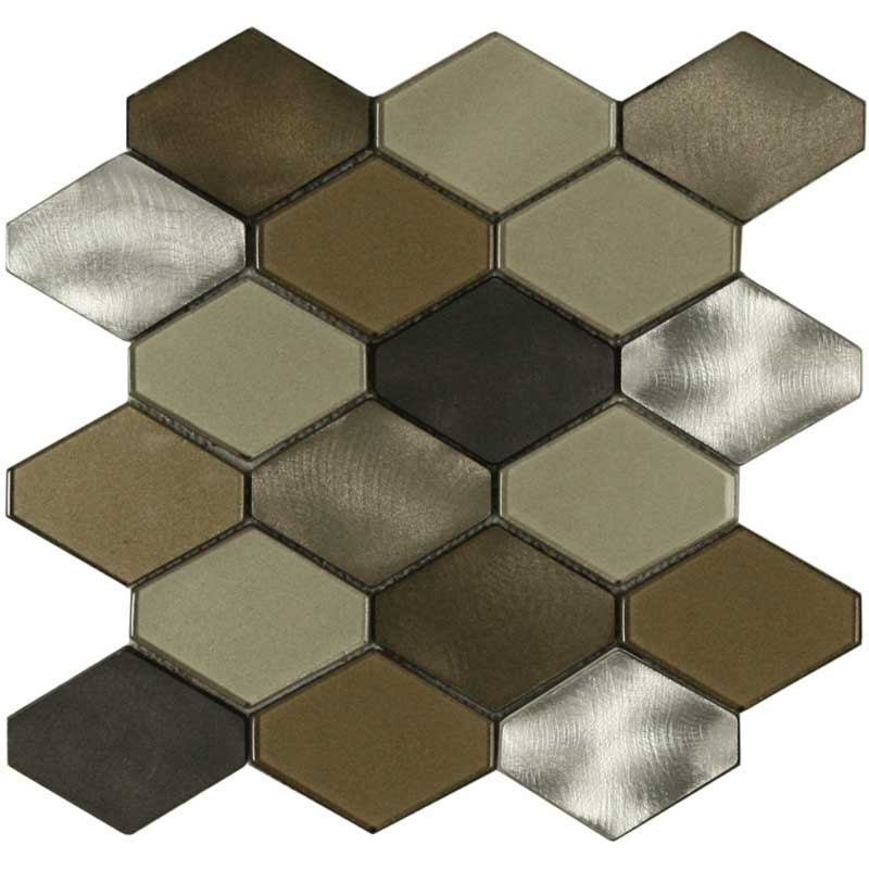 Maniscalco Victoria Metal Hex 2.75 x 3.5 10.75" x 11" Aluminum & Glass Mosaic