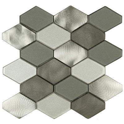 Maniscalco Victoria Metal Hex 2.75 x 3.5 10.75" x 11" Aluminum & Glass Mosaic