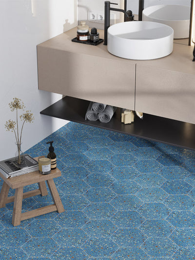 MIR Mosaic Aquaterra Hex 7.9" x 9" Shell & Terrazzo Tile