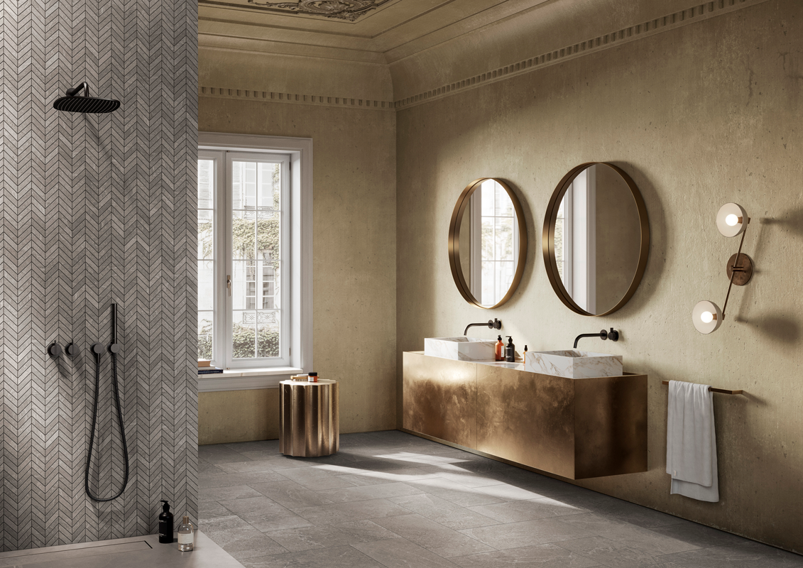 QDI Surfaces Absolute Slate Chevron 14.5" x 16" Porcelain Mosaic Black
