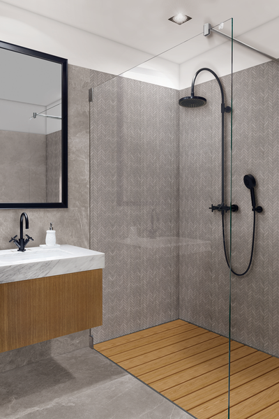 QDI Surfaces Absolute Slate Chevron 14.5" x 16" Porcelain Mosaic White