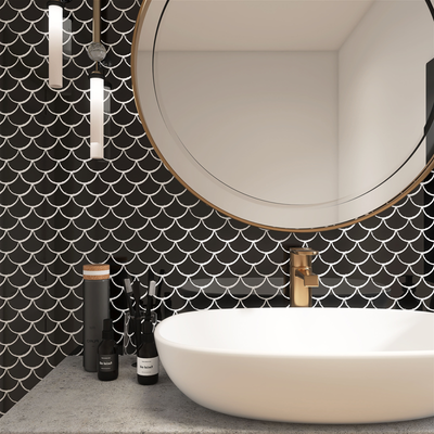 QDI Surfaces Fan 12" x 12" Porcelain Mosaic