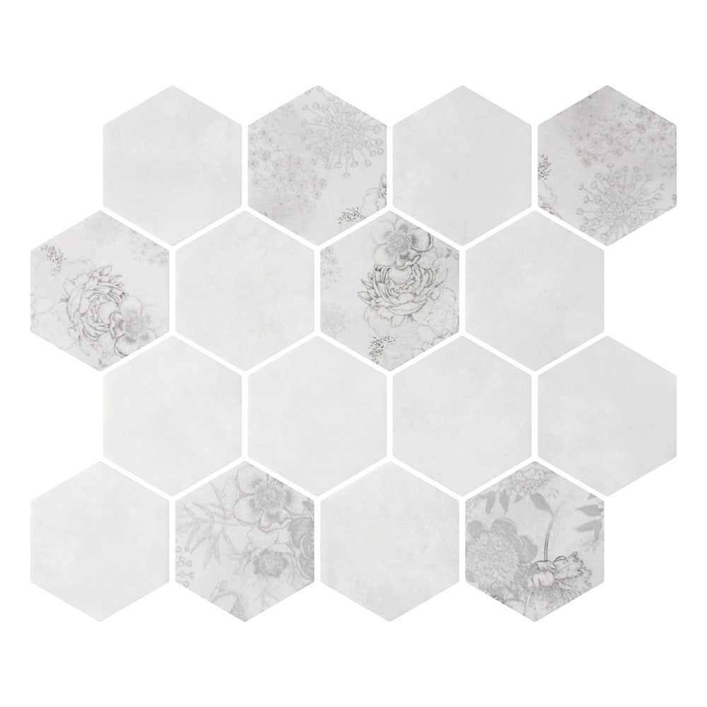 Lungarno Botanicals 3" Hexagon 10.2" x 11.73" Glass Mosaic