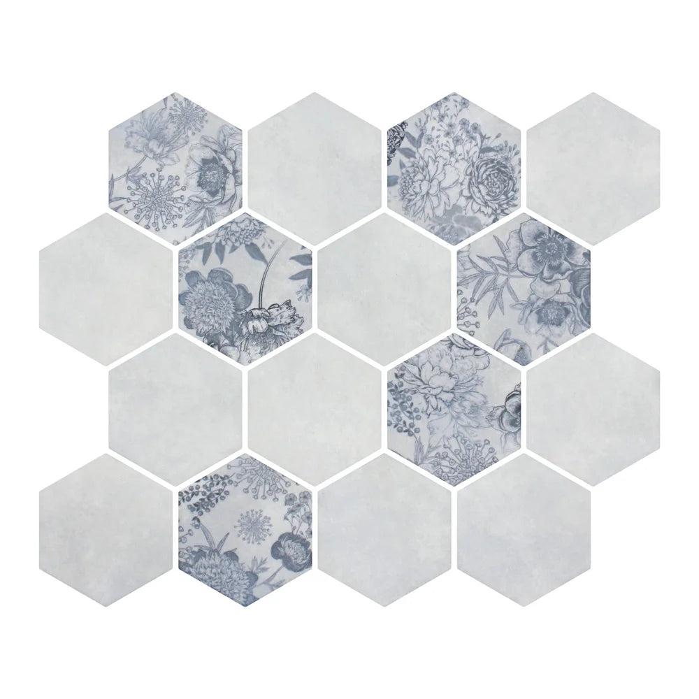 Lungarno Botanicals 3" Hexagon 10.2" x 11.73" Glass Mosaic