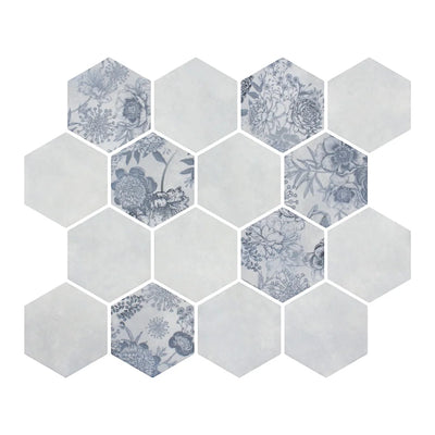 Lungarno Botanicals 3" Hexagon 10.2" x 11.73" Glass Mosaic