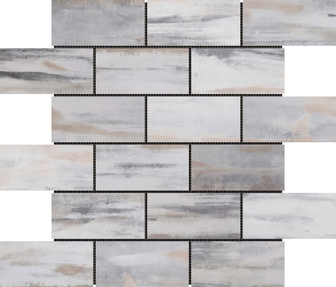 Bati Orient Mix Brick 2 x 4 12" x 12" Porcelain Mosaic