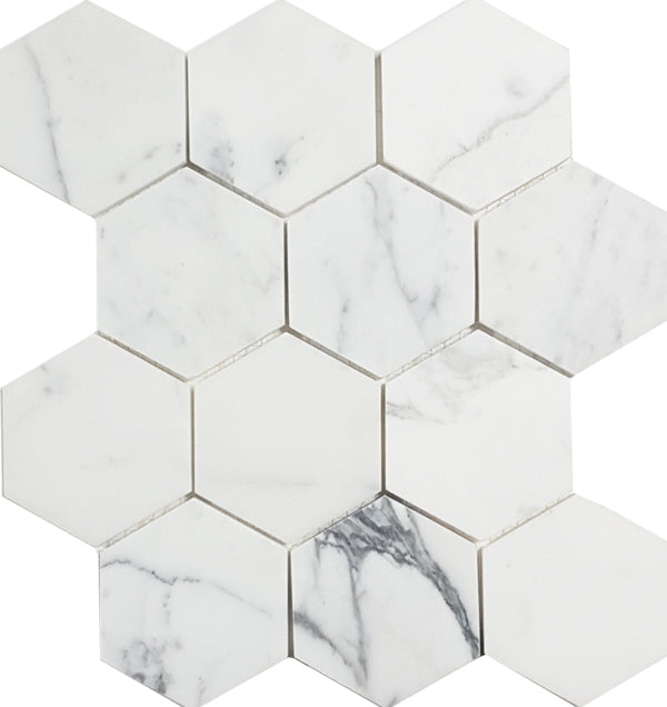 Tesoro Marble 3" Hexagon 9" x 10.5" Marble Mosaic