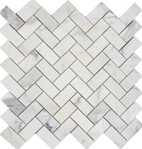 Tesoro Marble Herringbone 11" x 12.5" Marble Mosaic