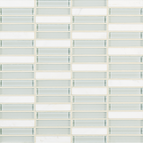 Crossville Ebb & Flow 0.5" x 3" 12" x 12" Natural Stone & Glass Mosaic