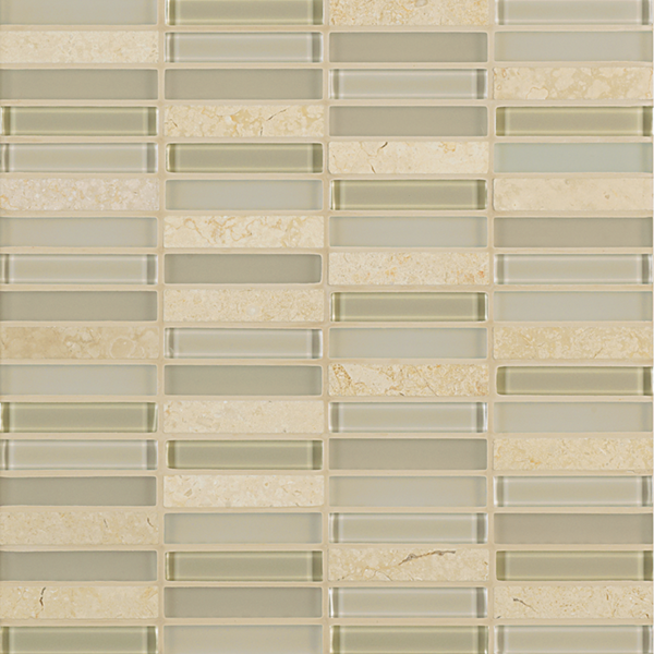 Crossville Ebb & Flow 0.5" x 3" 12" x 12" Natural Stone & Glass Mosaic