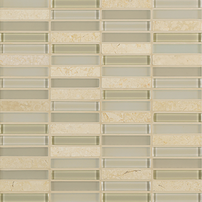 Crossville Ebb & Flow 0.5" x 3" 12" x 12" Natural Stone & Glass Mosaic