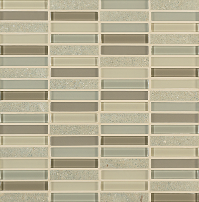 Crossville Ebb & Flow 0.5" x 3" 12" x 12" Natural Stone & Glass Mosaic