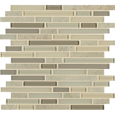 Crossville Ebb & Flow Mixed Linear 12" x 12" Natural Stone & Glass Mosaic