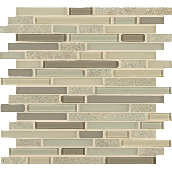 Crossville Ebb & Flow Mixed Linear 12" x 12" Natural Stone & Glass Mosaic