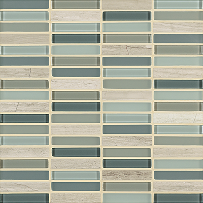Crossville Ebb & Flow 0.5" x 3" 12" x 12" Natural Stone & Glass Mosaic