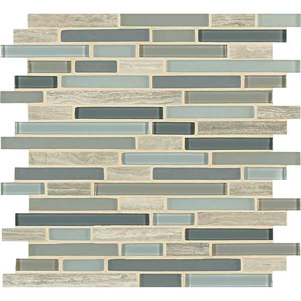Crossville Ebb & Flow Mixed Linear 12" x 12" Natural Stone & Glass Mosaic