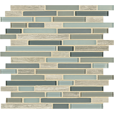 Crossville Ebb & Flow Mixed Linear 12" x 12" Natural Stone & Glass Mosaic