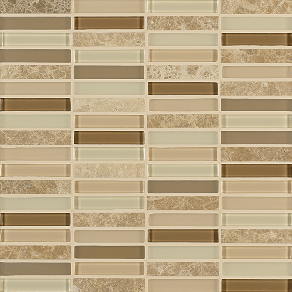 Crossville Ebb & Flow 0.5" x 3" 12" x 12" Natural Stone & Glass Mosaic