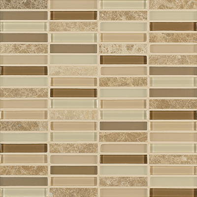 Crossville Ebb & Flow 0.5" x 3" 12" x 12" Natural Stone & Glass Mosaic