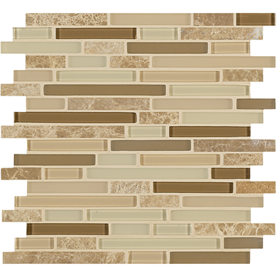 Crossville Ebb & Flow Mixed Linear 12" x 12" Natural Stone & Glass Mosaic