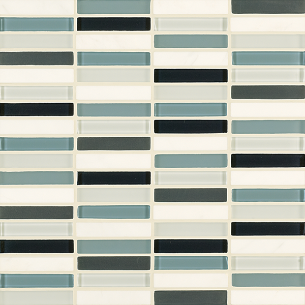 Crossville Ebb & Flow 0.5" x 3" 12" x 12" Natural Stone & Glass Mosaic
