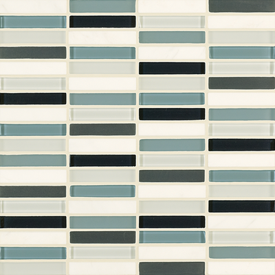 Crossville Ebb & Flow 0.5" x 3" 12" x 12" Natural Stone & Glass Mosaic