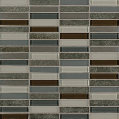 Crossville Ebb & Flow 0.5" x 3" 12" x 12" Natural Stone & Glass Mosaic