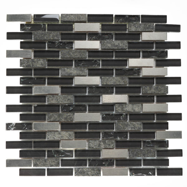 Patara Stone Galena Brick 12" x 12" Metal, Basalt & Glass Mosaic