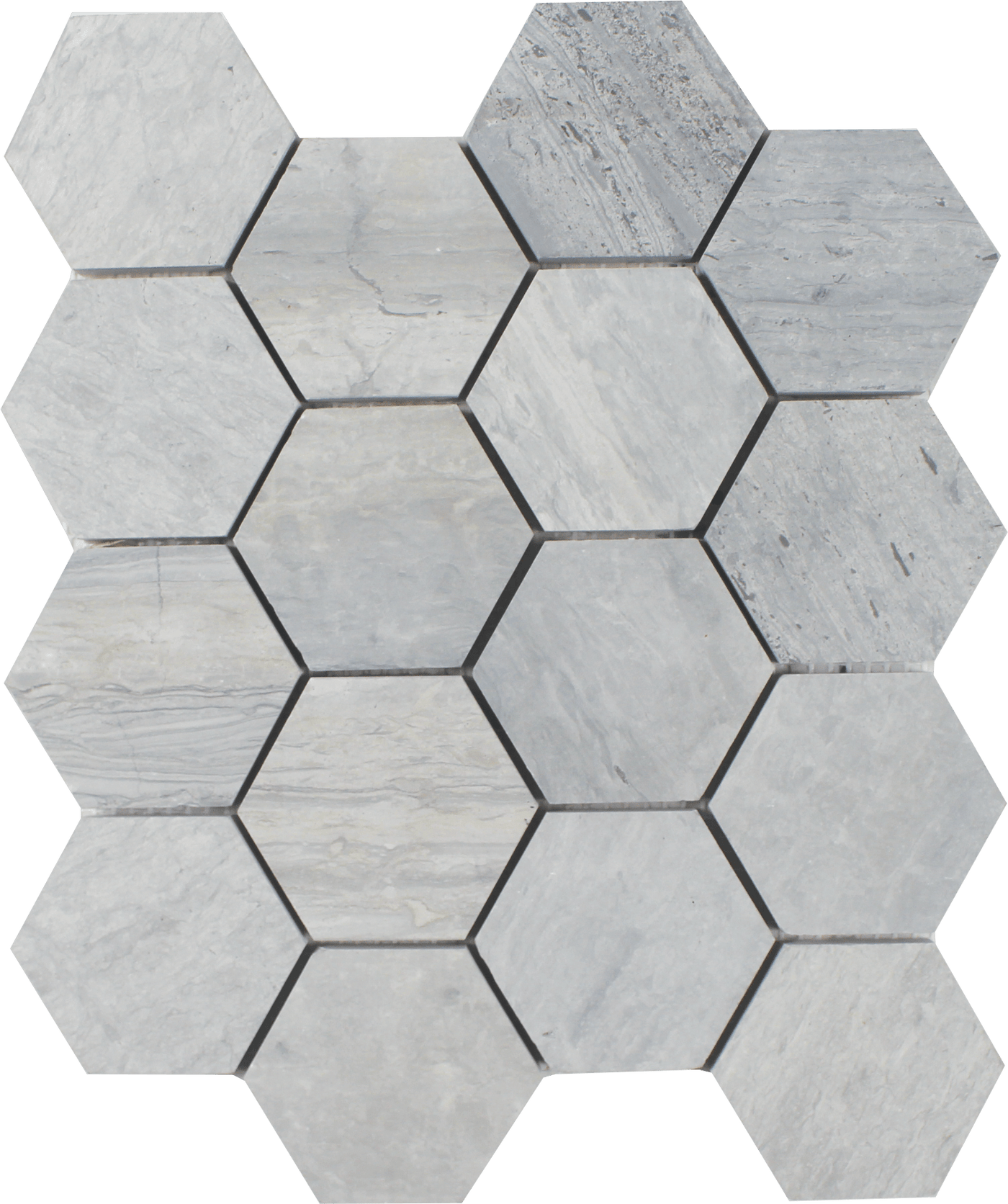 Tesoro Haisa Blue 3" Hexagon 10.5" x 12" Natural Stone Mosaic