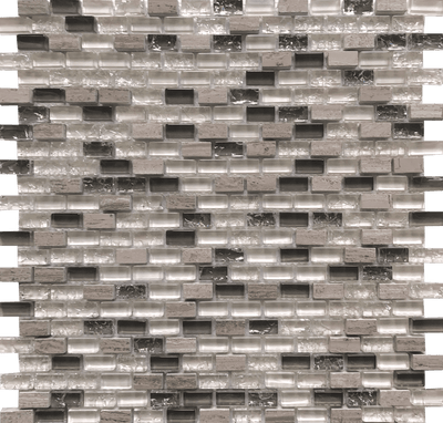 Tesoro Ice 0.38 x 0.75 11.25" x 11.25" Glass Mosaic