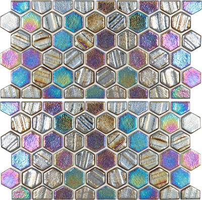 Tesoro Aquatica Illusions 1" Hex Waterline 11.5" x 12" Glass Mosaic