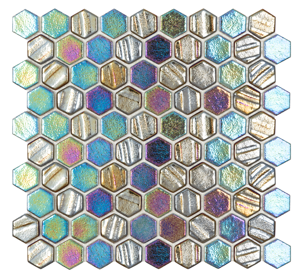 QDI Surfaces Illusions 1" Hexagon 12" x 12" Glass Mosaic