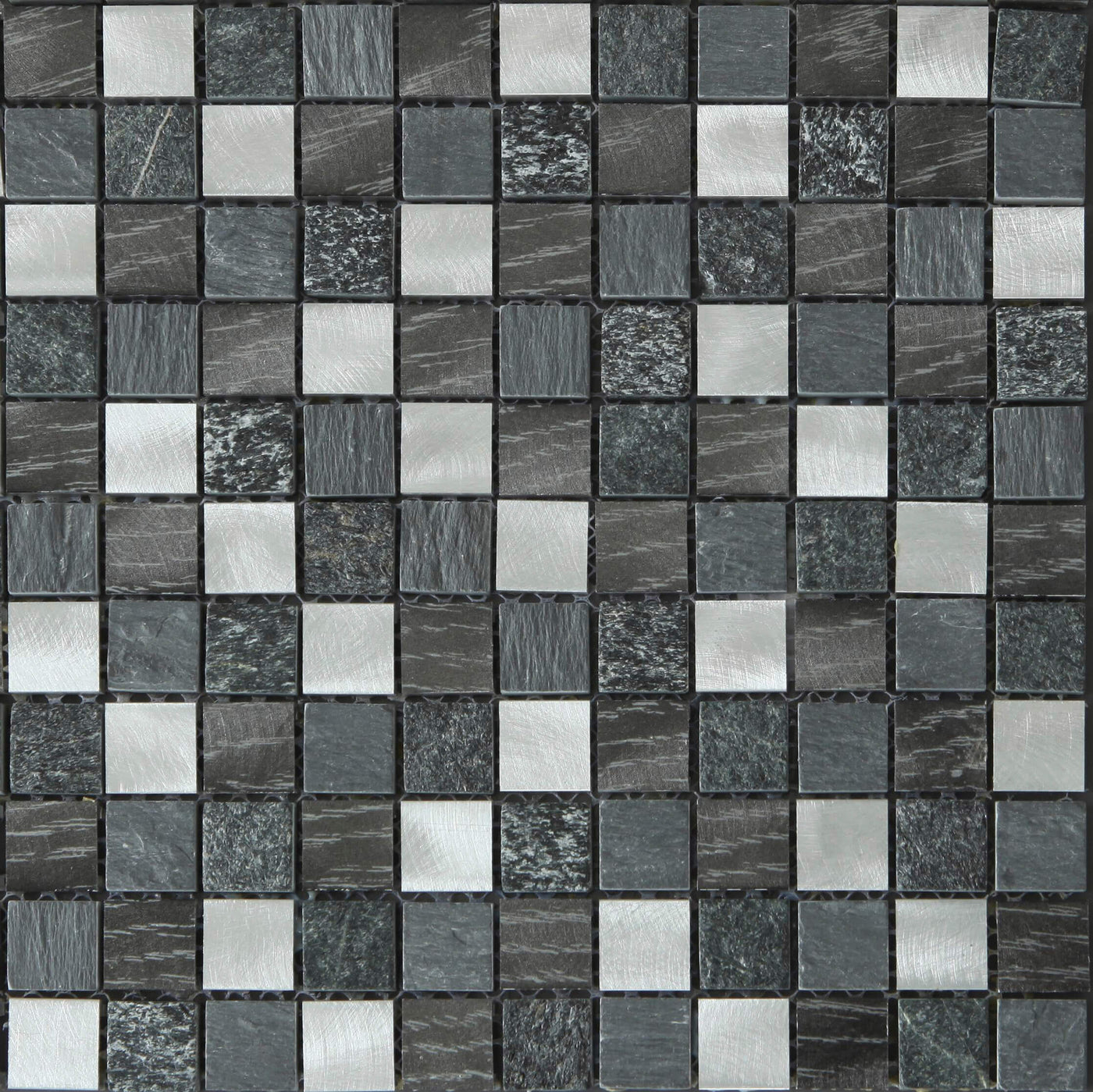 Bati Orient Mix 1 x 1 11.8" x 11.8" Aluminum & Stone Mosaic