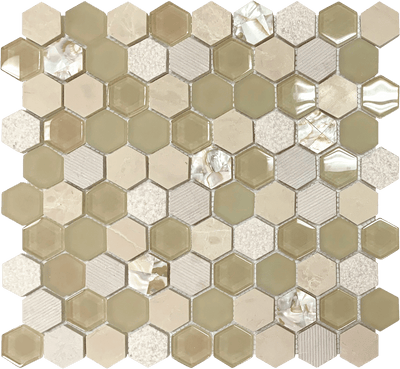 Bati Orient Mix Hexagon 11.6" x 12" Mother Of Pearl, Glass & Marble Mosaic