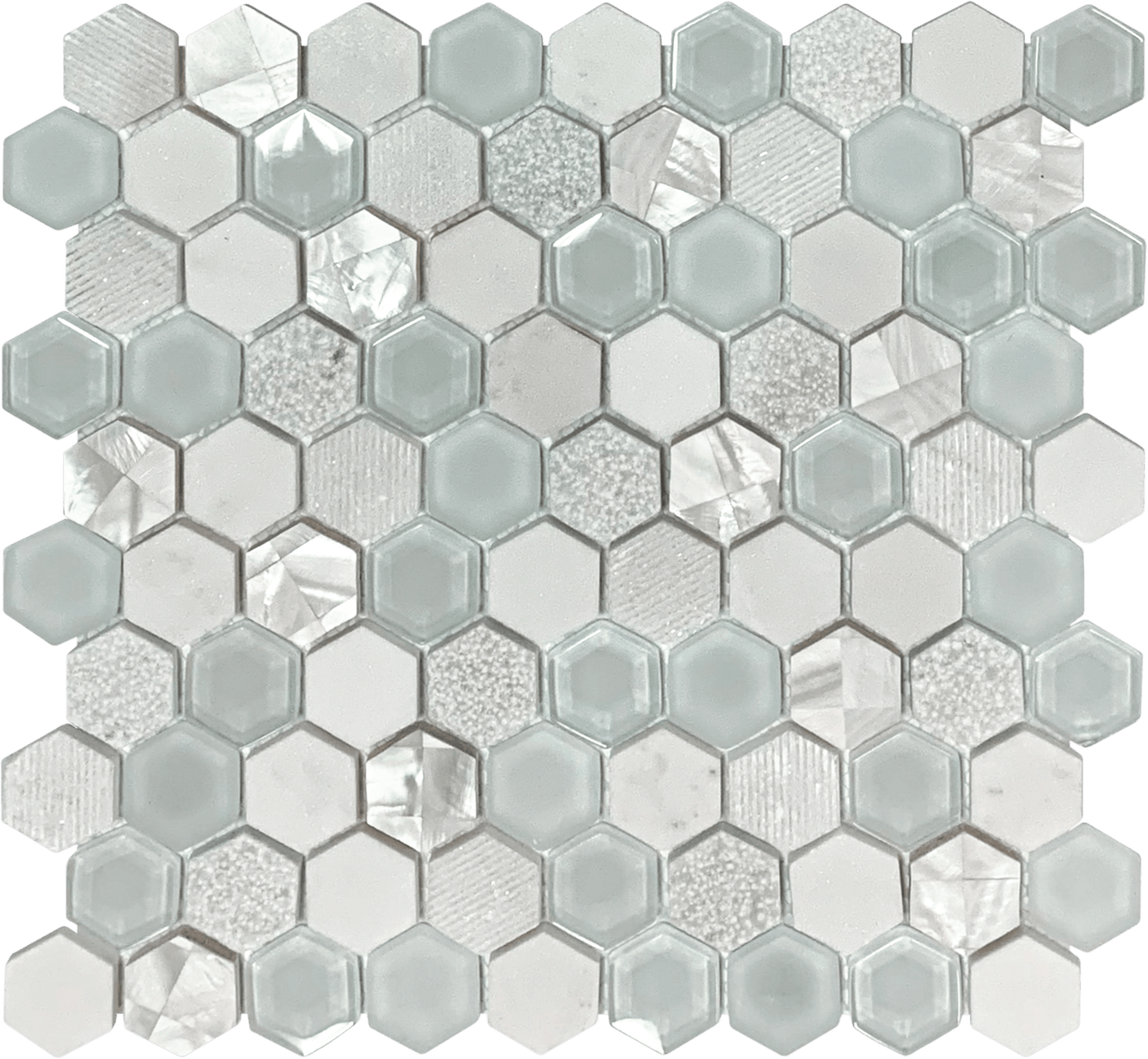 Bati Orient Mix Hexagon 11.6" x 12" Mother Of Pearl, Glass & Marble Mosaic