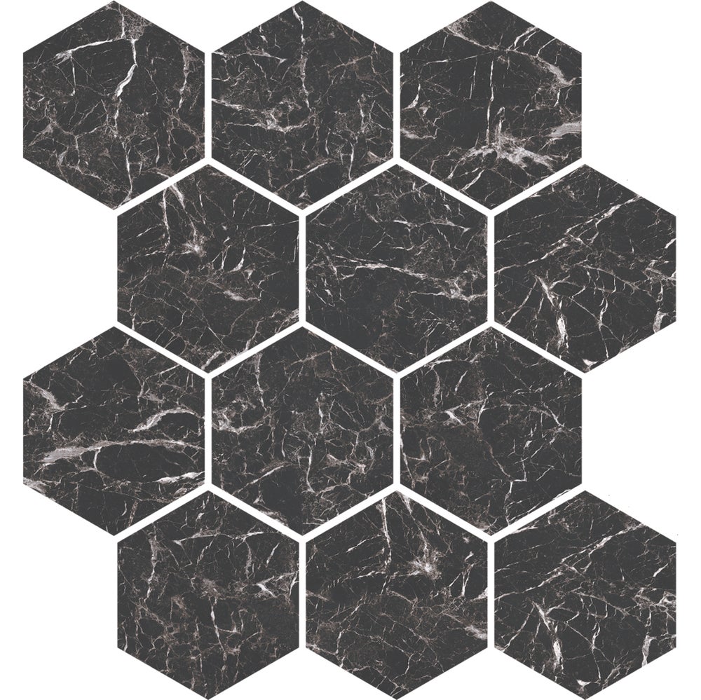 Floors 2000 Marbles Hexagon 9" x 11" Porcelain Mosaic Marmo Nero Matte