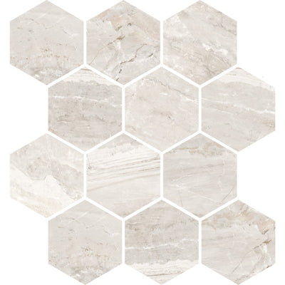 Floors 2000 Marbles Hexagon 9" x 11" Porcelain Mosaic Oniciata Ivory Polished