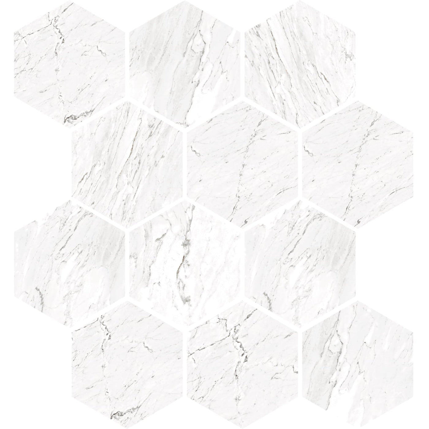 Milestone Marbles 3 x 3 Hexagon 9" x 11" Porcelain Mosaic