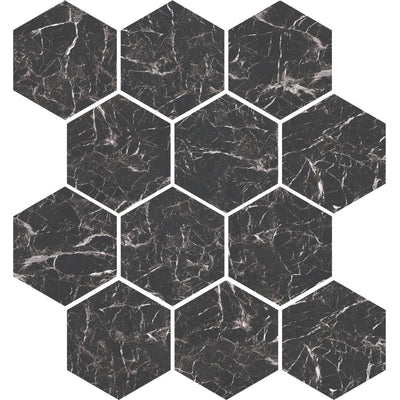 Milestone Marbles 3 x 3 Hexagon 9" x 11" Porcelain Mosaic