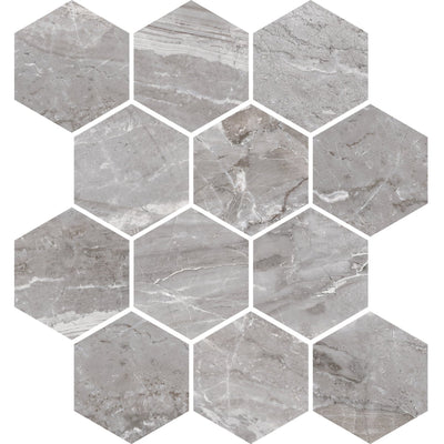 Milestone Marbles 3 x 3 Hexagon 9" x 11" Porcelain Mosaic