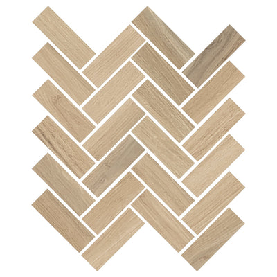 Milestone Mood Wood Herringbone 12" x 15" Porcelain Mosaic