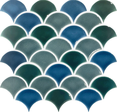 QDI Surfaces Fan 12" x 12" Porcelain Mosaic
