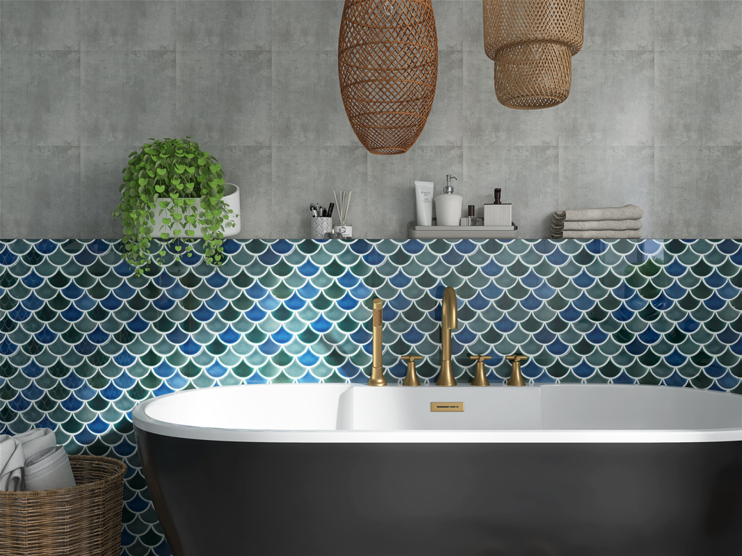 QDI Surfaces Fan 12" x 12" Porcelain Mosaic