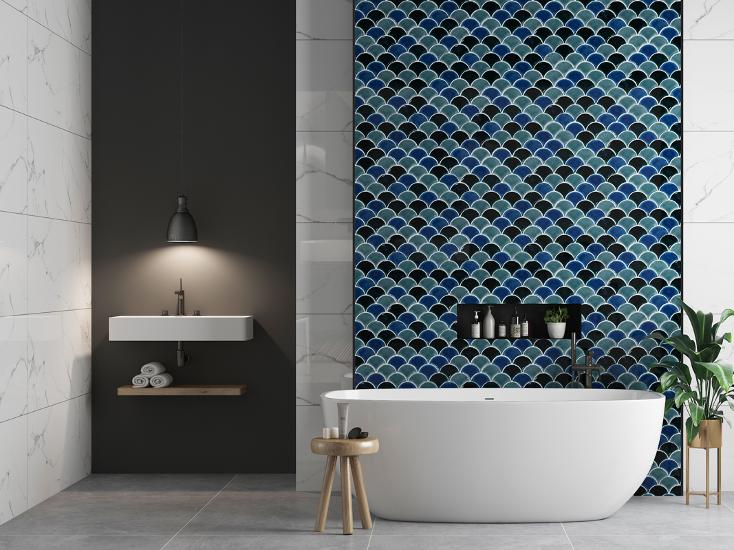 QDI Surfaces Fan 12" x 12" Porcelain Mosaic