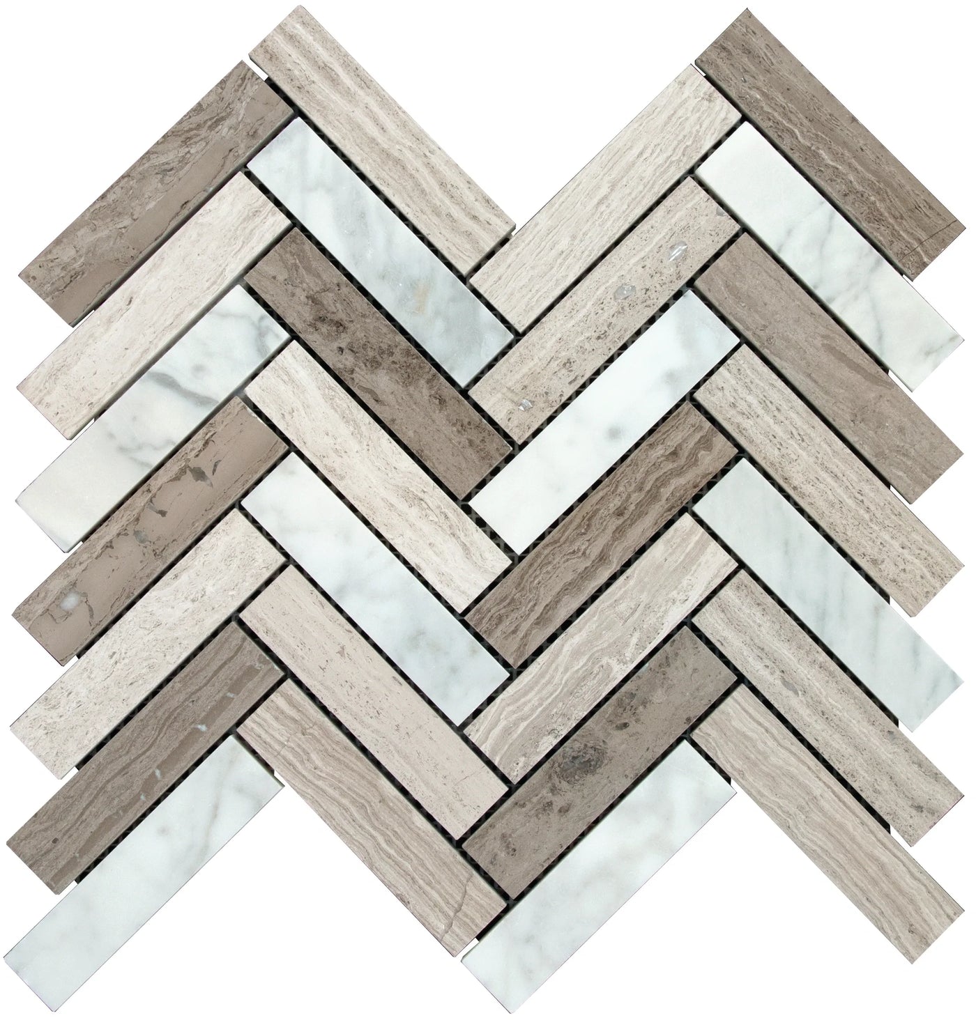 Aspire Stone Marble Blend 1 x 4 Herringbone 12" x 12" Marble Mosaic