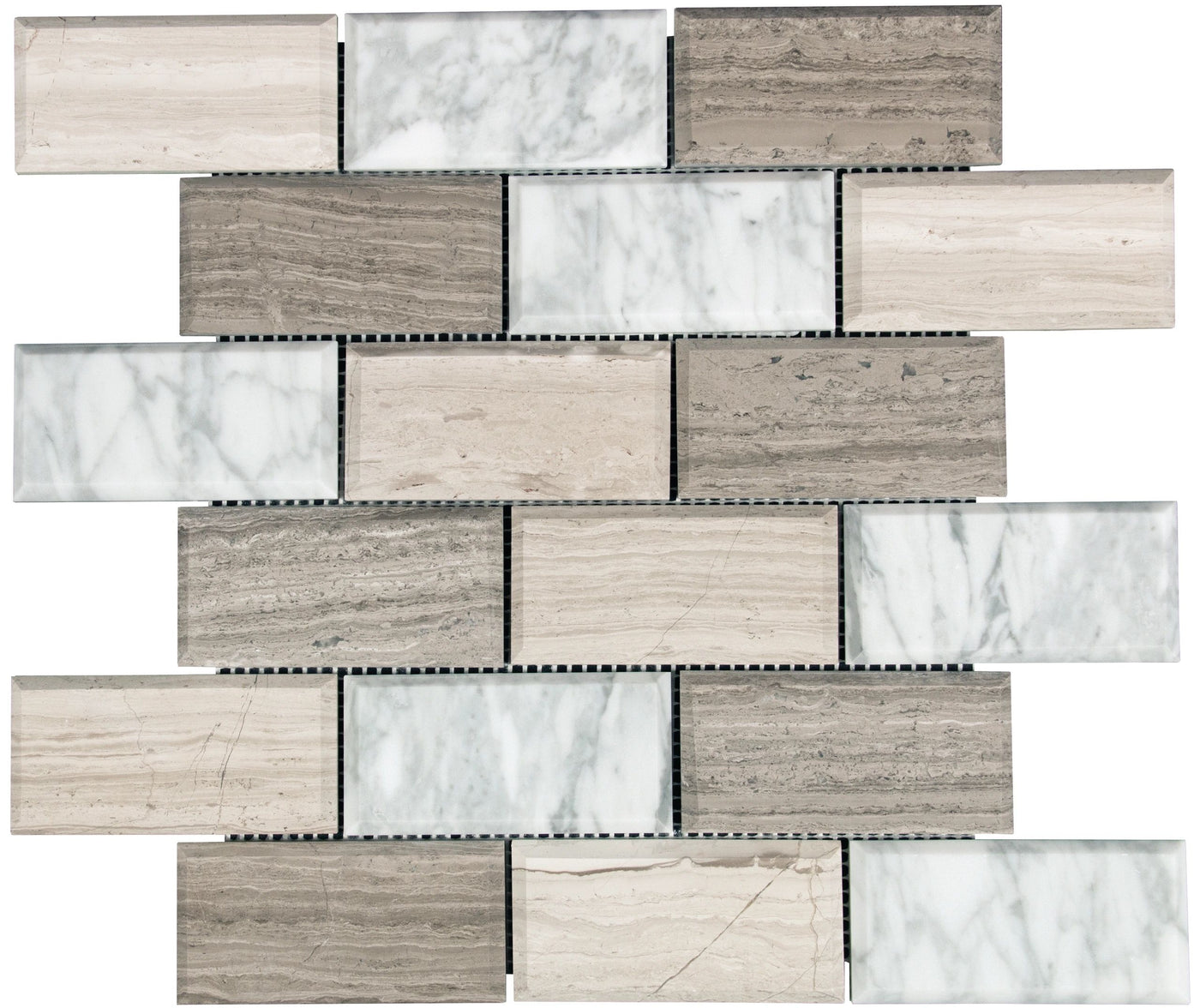 Aspire Stone Marble Blend 2 x 4 Beveled 12" x 12" Marble Mosaic