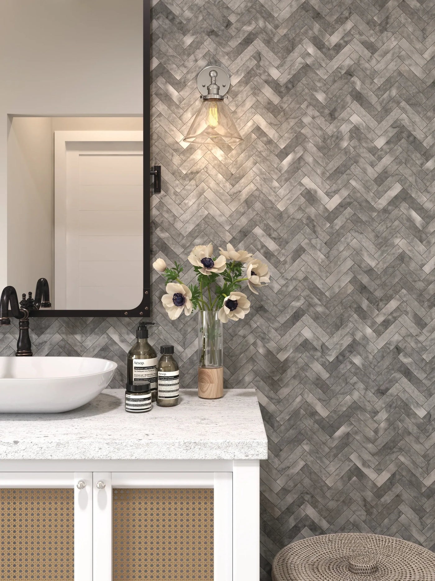 Aspire Stone Marble 1 x 4 Herringbone 12" x 12" Marble Mosaic