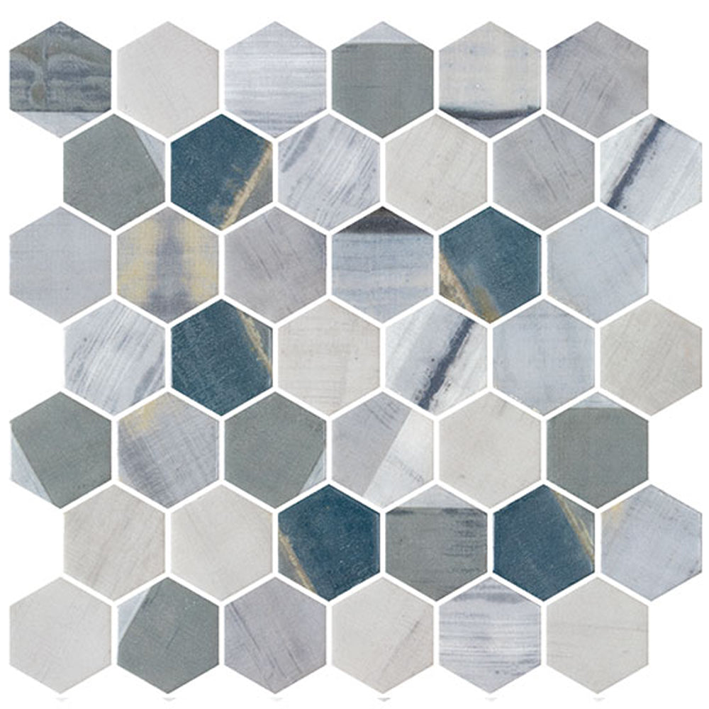 New Belfont 2" Hex 11.13" x 11.2" Recycled Glass Mosaic